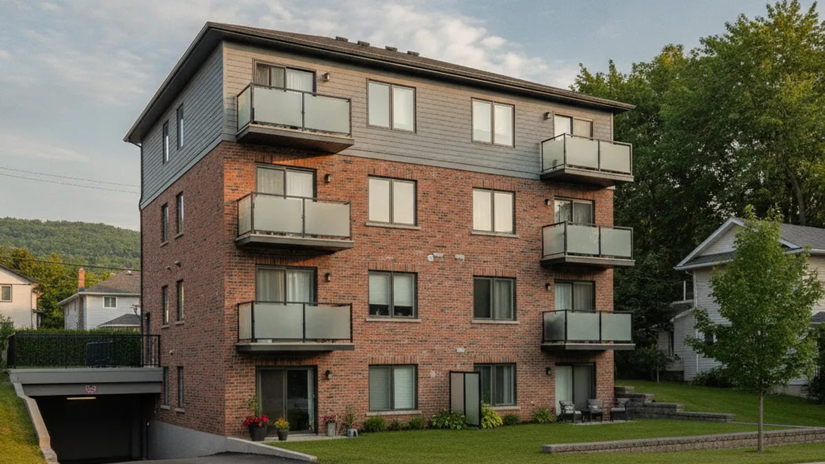 Facade of a multiplex building on the North Shore of Québec illustrating a good GRM by area