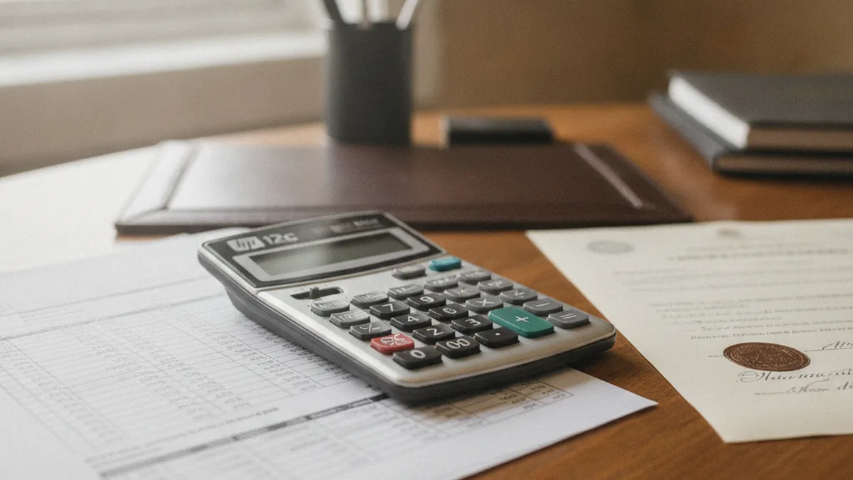Calculator and tax documents used to calculate the land transfer tax for an income property in Mascouche