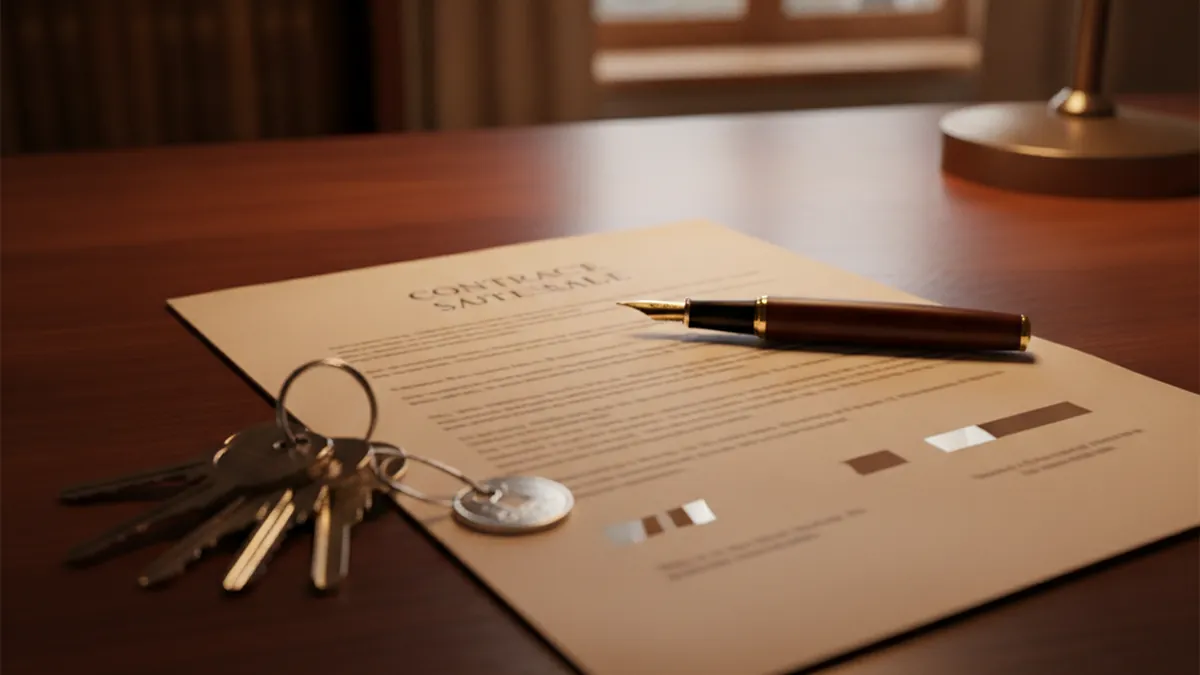 Notary office with income property sale documents and keys on the North Shore