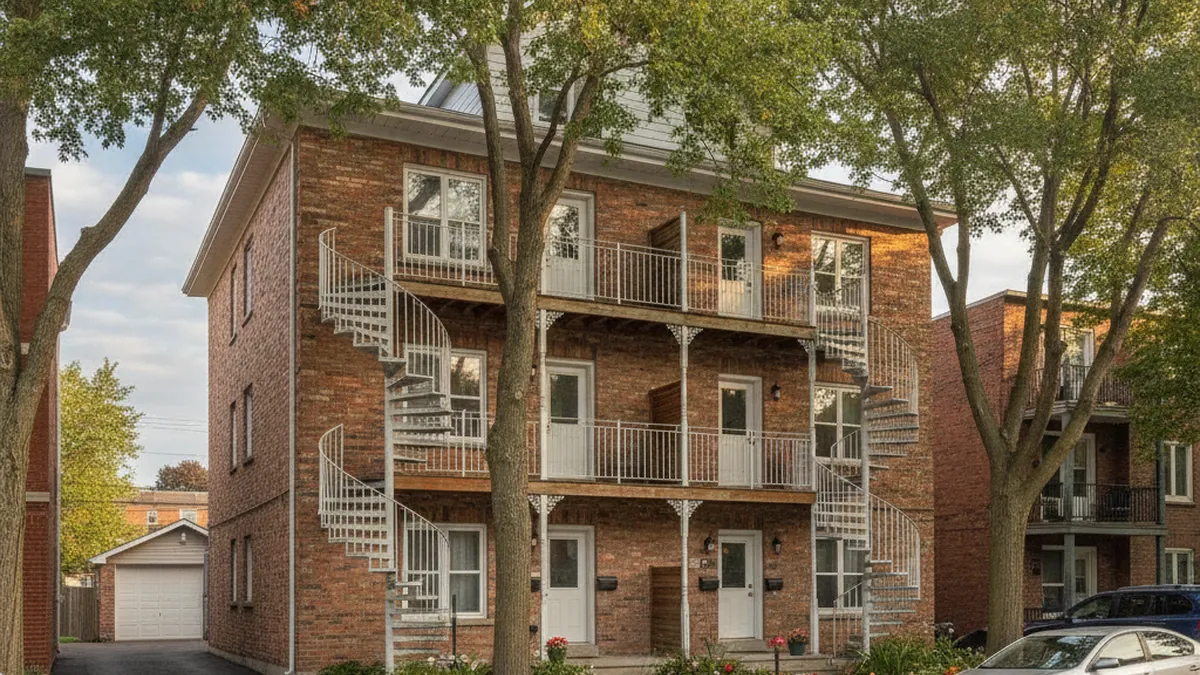 Multi-unit brick income property on the North Shore of Québec under a clear sky