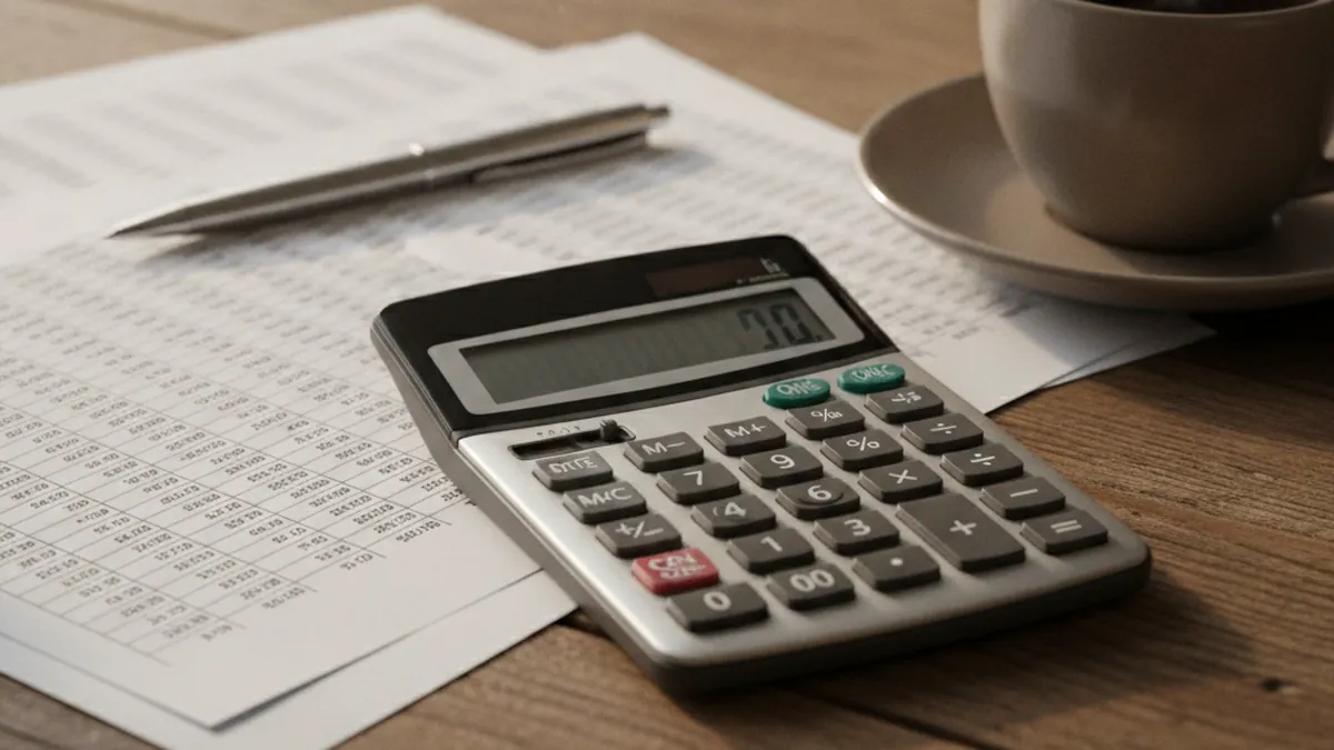 Financial calculator and net revenue documents on a desk for valuing an income property in Quebec