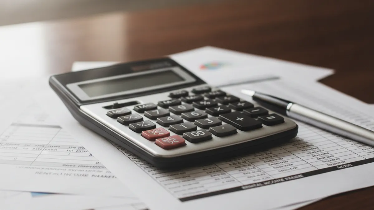 Financial calculator and rental income documents on a desk to estimate the net price of a 6-plex in Québec