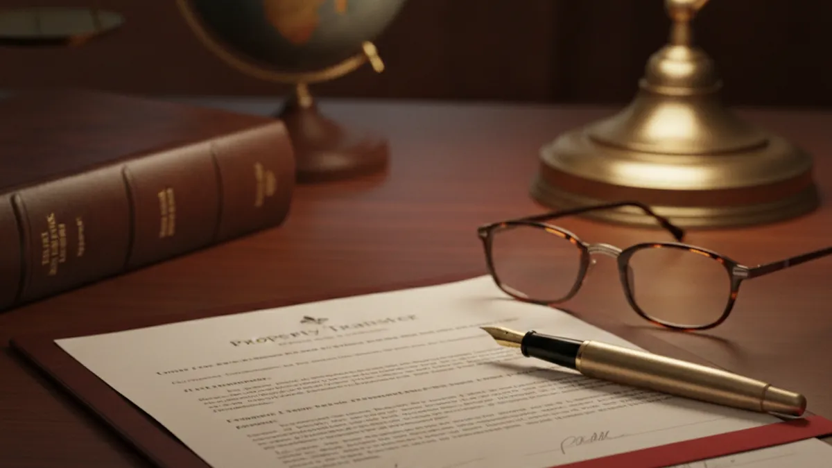 Notary's office with real estate transfer deed and transfer duty exemption documents for an income property
