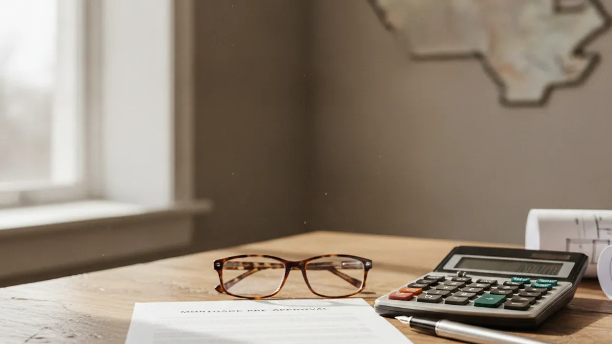 Mortgage pre-approval documents and calculator on a desk for financing an income plex on the North Shore