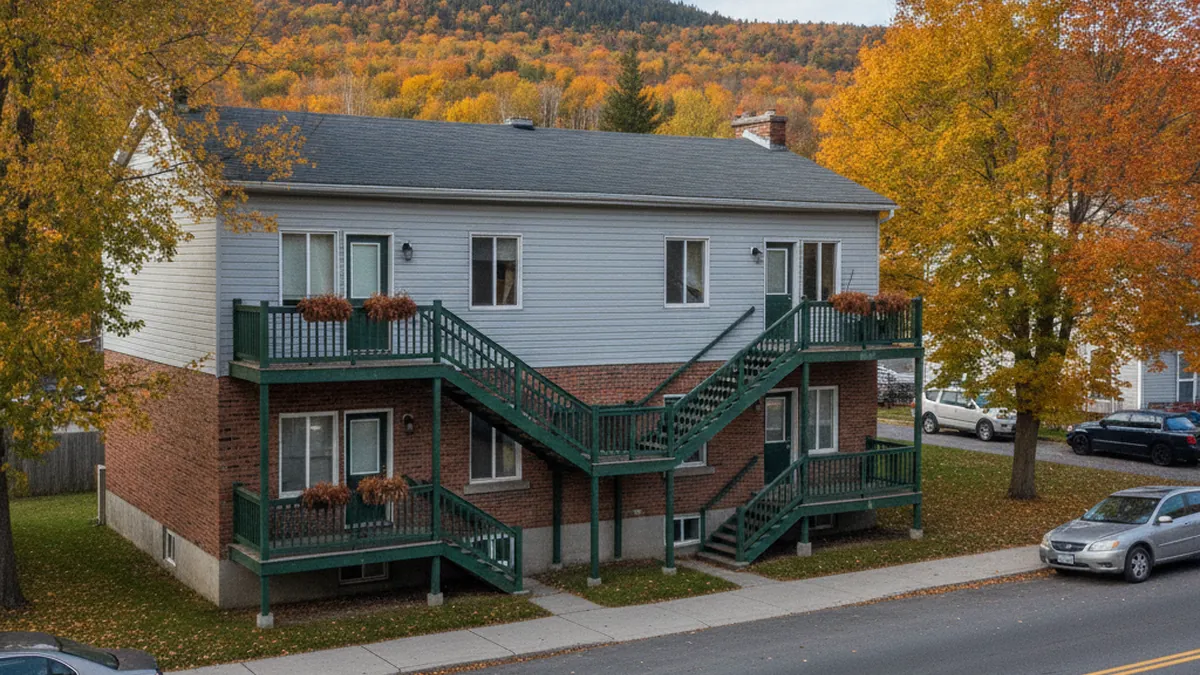 Facade of a multi-unit income property in a Laurentides city in Quebec