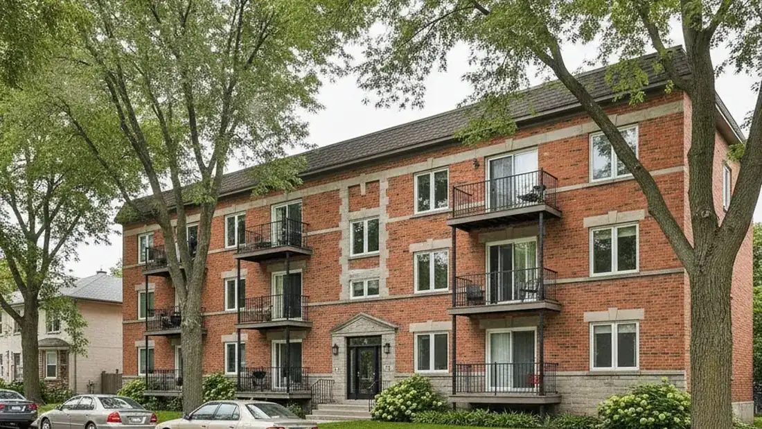 Brick multi-unit income property in a residential neighbourhood of Saint-Eustache on the North Shore of Quebec
