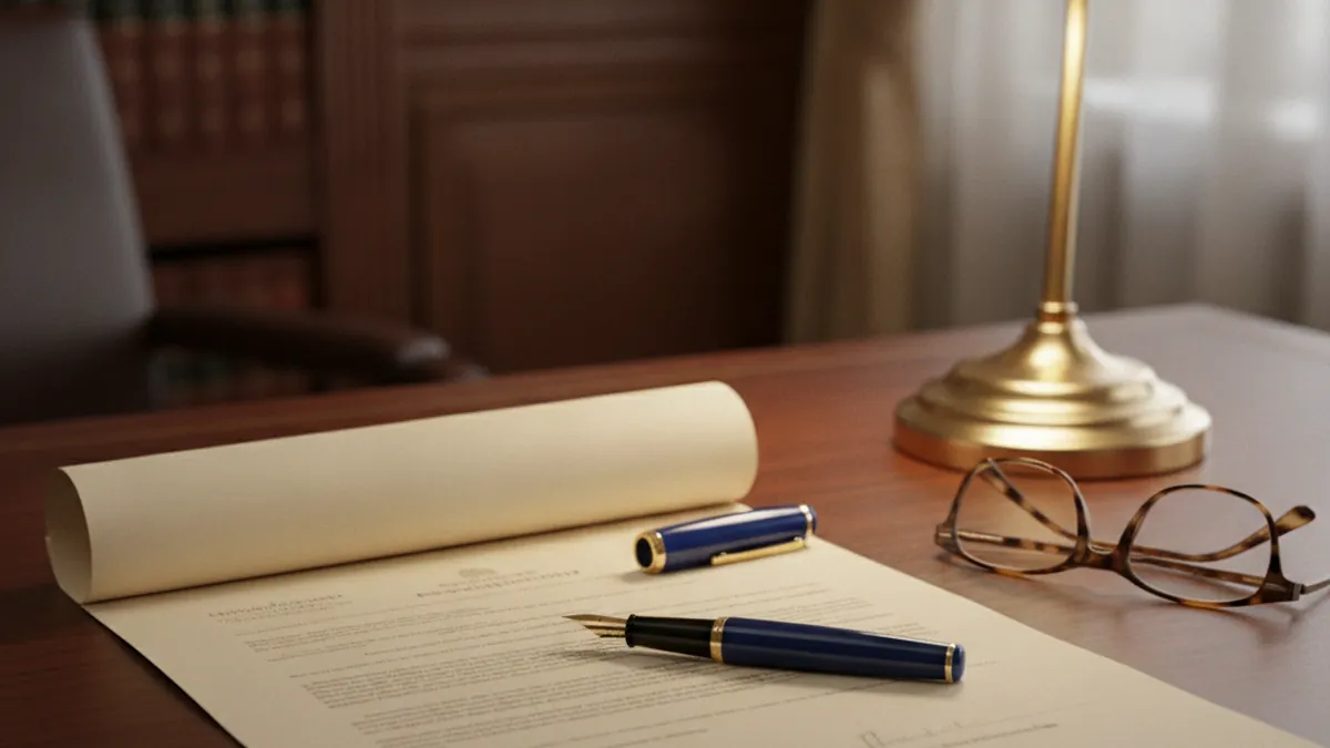 Notary's office with notarial deed and pen to validate transfer tax exemptions in Quebec