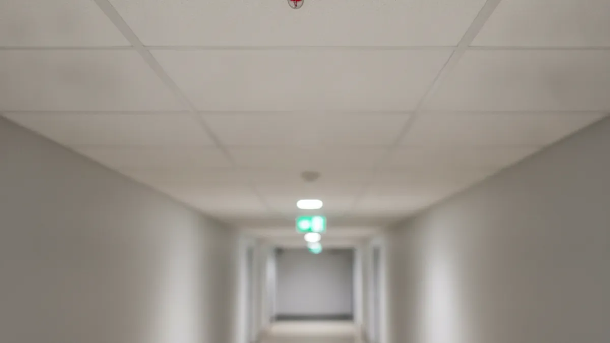 Smoke detector and carbon monoxide alarm on a ceiling illustrating RBQ fire safety standards for a rooming house
