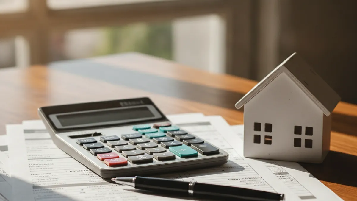 Calculating the yield of a Québec income property plex on a calculator with financial documents