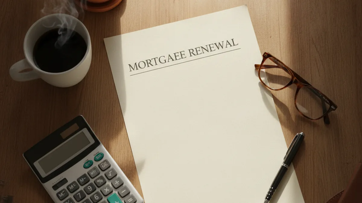 Mortgage renewal document on a desk with calculator for a North Shore plex