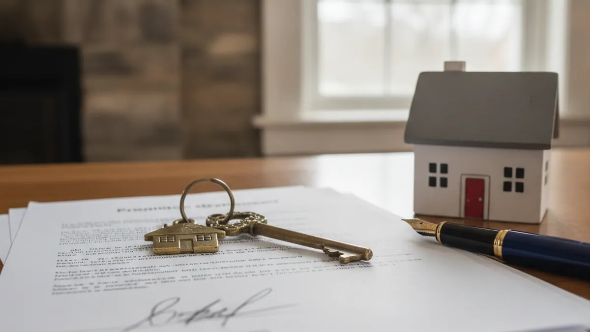 Property keys placed on a sale contract illustrating the strategy of an income property seller