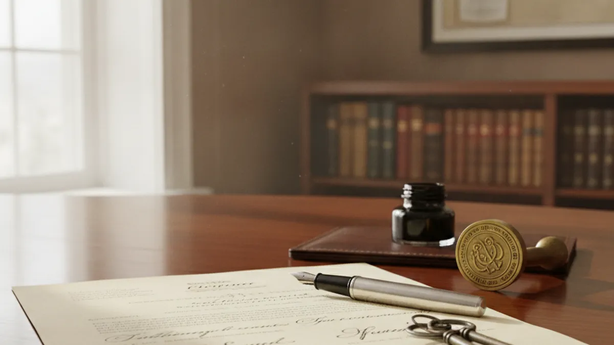 Notarial deed and keys on a desk, transfer duty on an income property in Terrebonne