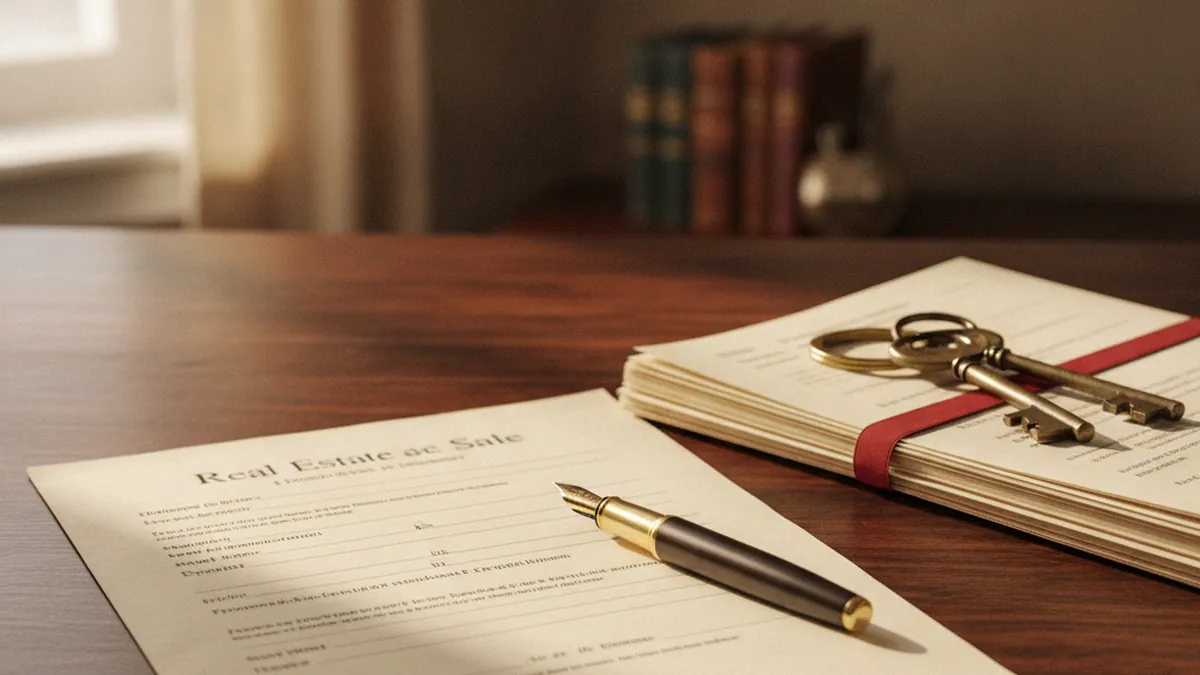 Notary office with deed of sale and land transfer tax documents for an income property in the Laurentides