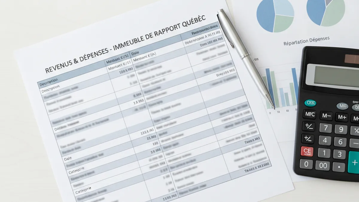 Income and expense statement with cap rate calculation for an income property on the North Shore of Québec