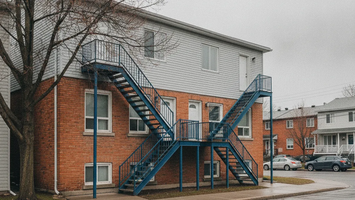 Facade of a typical residential triplex on the North Shore of Quebec, a three-unit income property