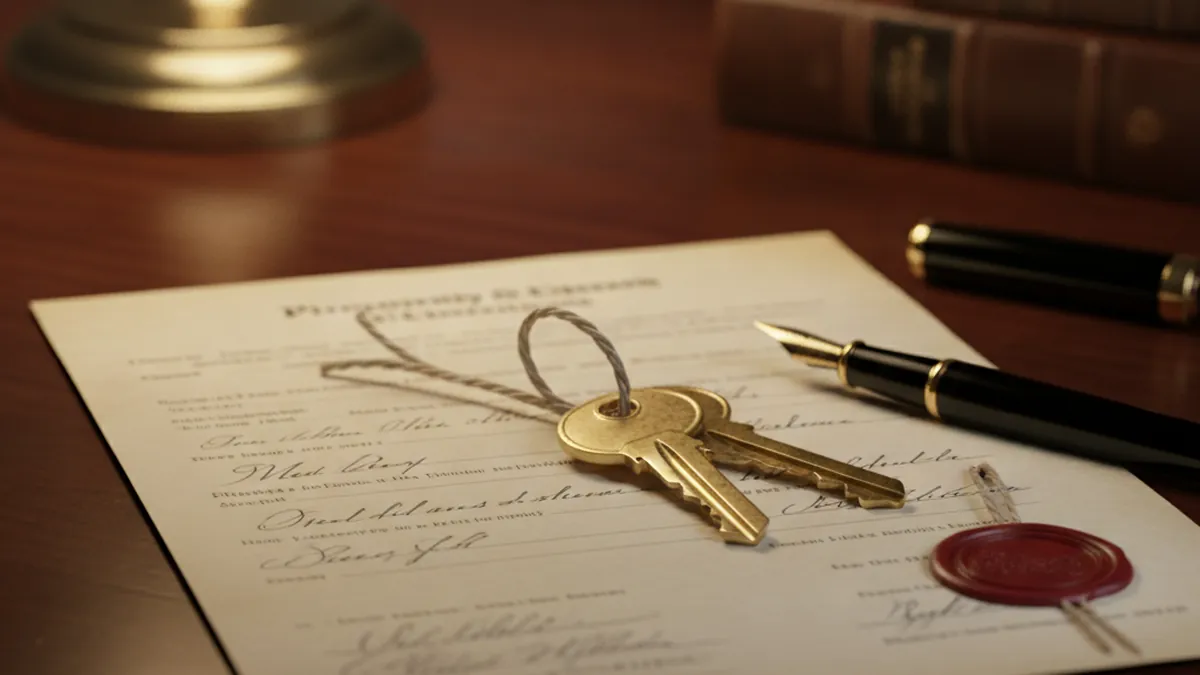 Notary closing of the sale of a multi-unit in Rosemère, property keys placed on the deed of sale