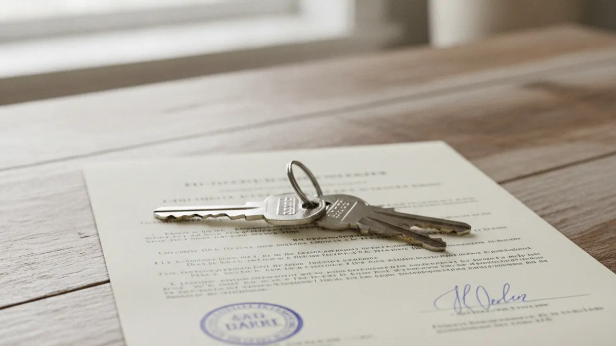 Income property keys on a notarized deed of sale at closing in Blainville