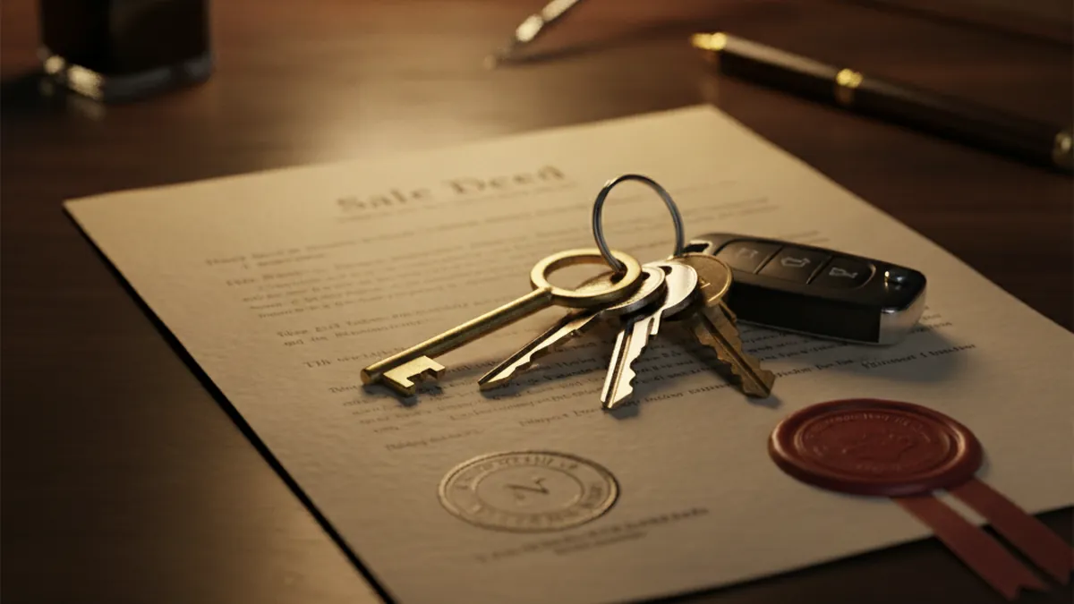 House keys on a sales agreement at a notary's office, symbolizing the direct sale of a plex on the North Shore