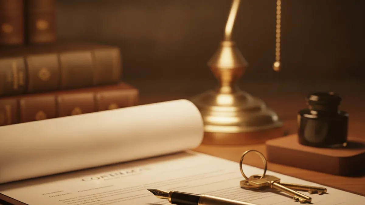 Notary office with deed of sale, keys and pen for the fast direct sale of a multiplex in Quebec