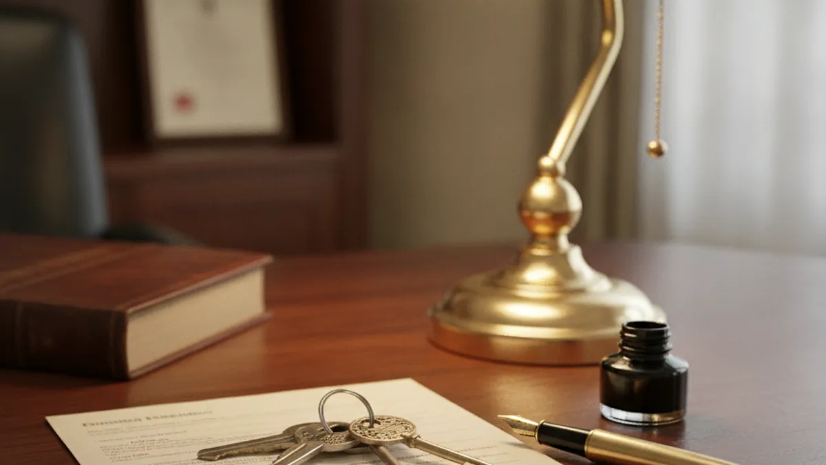 Notary's office with property keys and signed sale deed during a direct sale on the North Shore