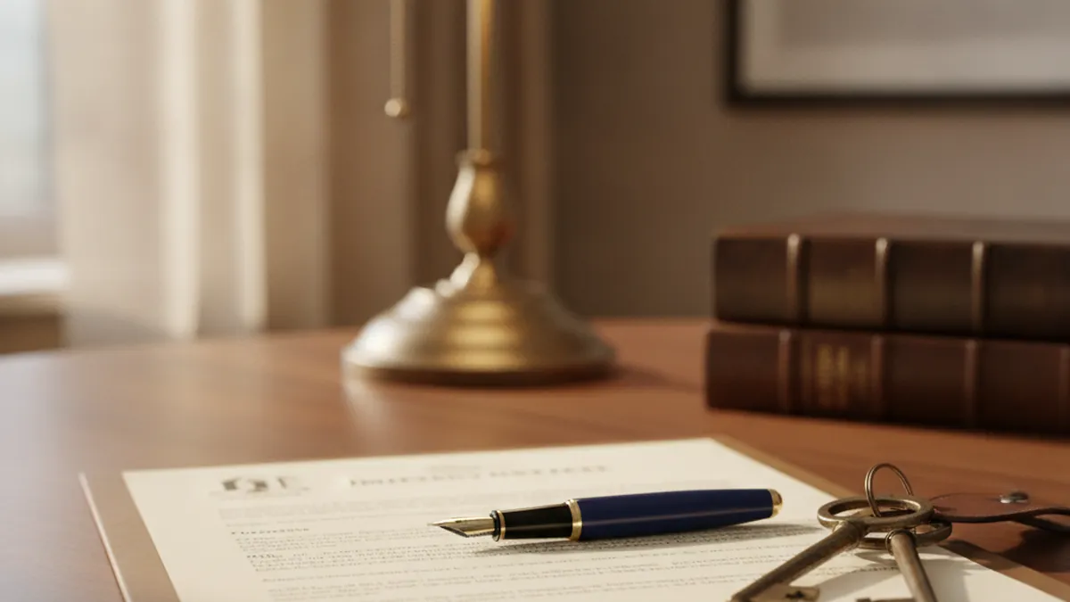 Notary's office with sale deed and keys at the closing of an income property in Montréal