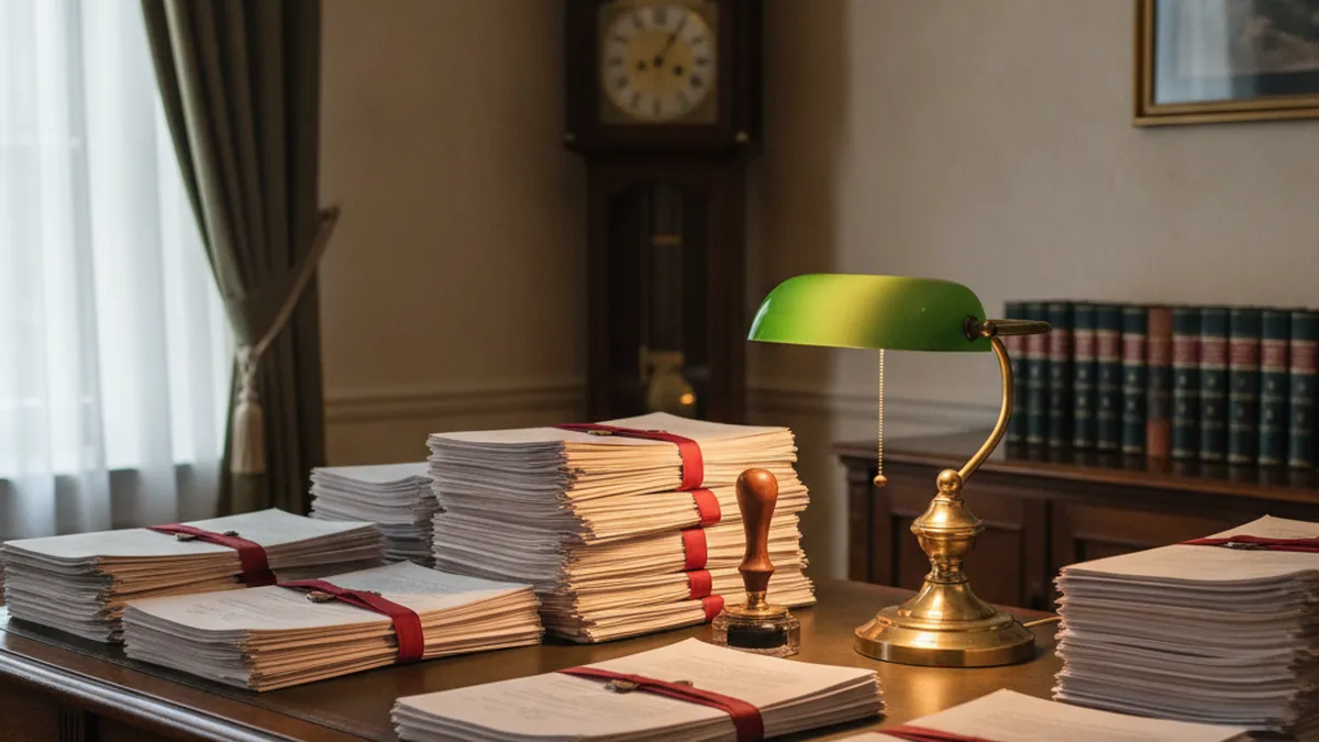 Notary's office with residential leases and legal files being reviewed during due diligence for a plex in Quebec
